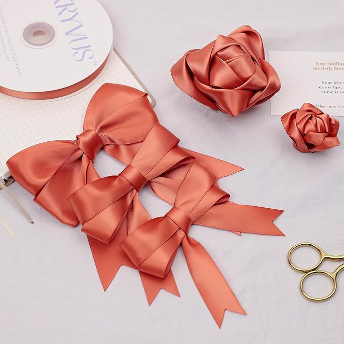 Copper Satin Ribbon, Double Faced 2 Inch X 50 Yards Copper Ribbon, Premium Satin Ribbon for Gift Wrapping, Crafts, Hair Bow Making, Sewing, Flower Bouquet, Wedding Party Decor