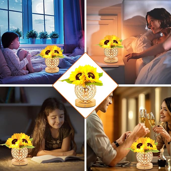 Birthday Gifts for Women,Sunflower Flower Touch Lamp,Rechargeable Cordless 3-Colour Dimming Night Light for Festival,Restaurant,Bedroom,Office Home Decor Gifts for Mom