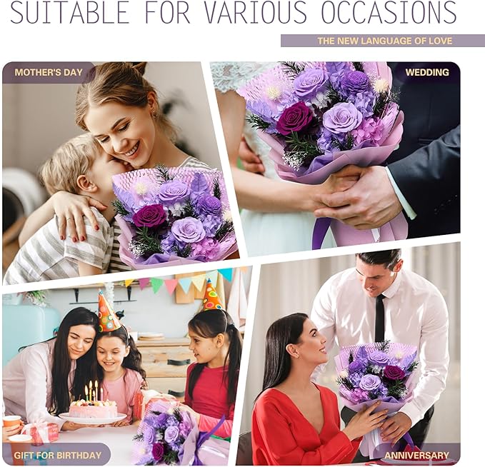 Preserved Flowers for Delivery, Purple Flower Bouquets with Necklace, Forever Real Roses Anniversary Birthday Gifts for Women Mom Wife Girlfriend, Fresh Flowers for Valentines Day Christmas