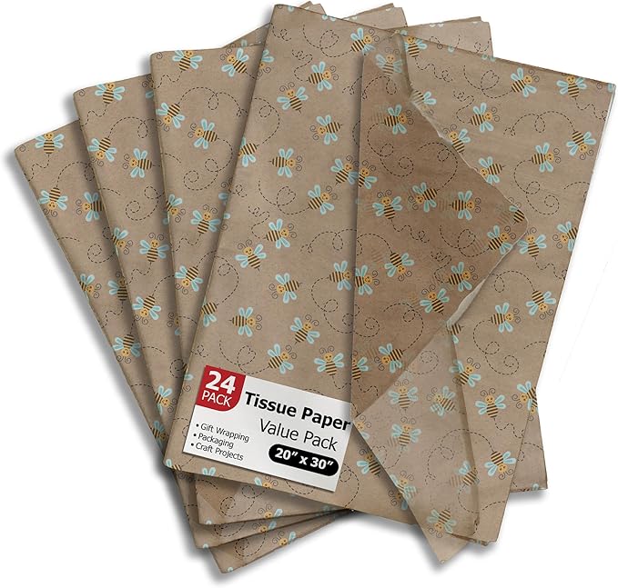 Bees Printed Tissue Paper for Gift Bags or Boxes and Wrapping - Bulk Summer Decorative Art Tissue Paper for Packaging and Gifting | 24 Sheets 20" x 30"