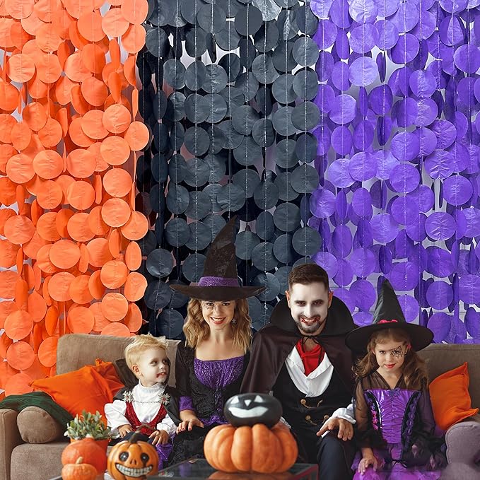 192 Ft Orange Purple Black Party Decorations Polka Dots Streamer Garland Backdrop for Halloween Graduation Birthday Baby Shower Wedding Engagement Bachelorette Bridal Shower Holiday Party Supplies