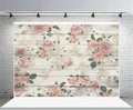 AOFOTO 12x8ft Vintage Wood Plank with Rose Floral Photography Backdrop Retro Pink Roses on Wooden Board Rustic Wedding Background Lady Woman Artistic Portrait Valentine's Day Photoshoot Studio Props