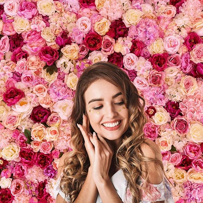 Flower Backdrop Pink Red Rose Flowers Floral Wall Photography Background Birthday Baby Shower Wedding Party Banner Anniversary Decorations Children Adults Portrait Video Studio Prop 9x6ft
