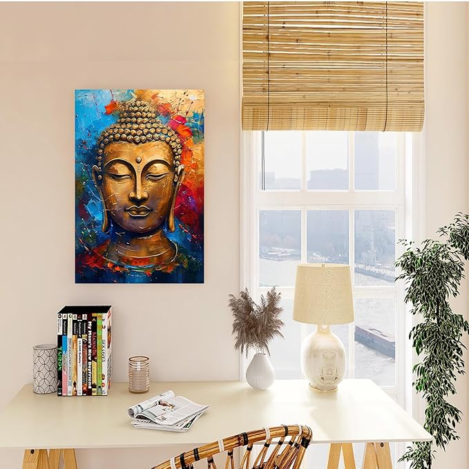 Golden Serenity Buddha Vintage Painting Wall Art Spirituality and Modern Art Wall Decor Adds Brilliance to Vibrant Home Decor 8x12in Wood Framed