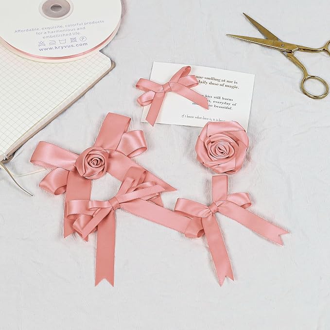 Rose Gold Satin Ribbon, Double Faced 5/8 Inch X 25 Yards Rose Gold Ribbon, Premium Satin Ribbon for Gift Wrapping, Crafts, Hair Bow Making, Sewing, Flower Bouquet, Wedding Party Decor