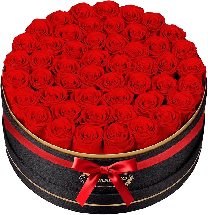 50 Preserved Roses in a Gift Box for Her - Forever Flowers for Delivery, Eternal Rose Mothers Gifts for Mom, Wife Anniversary Birthday Gifts for Women, Red
