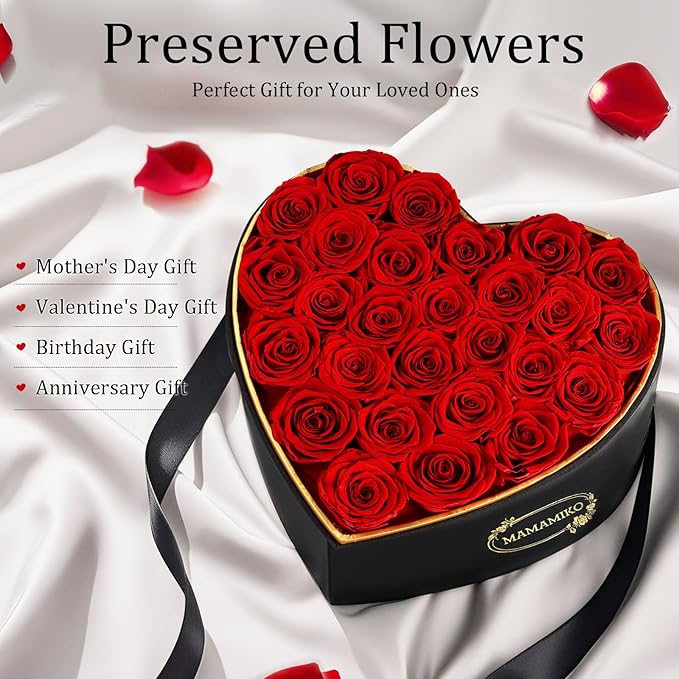 27 Preserved Roses in Heart Shape Gift Box for Her - Forever Flowers for Delivery, Eternal Rose Mothers Gifts for Mom, Wife Anniversary Birthday Gifts for Women, Red