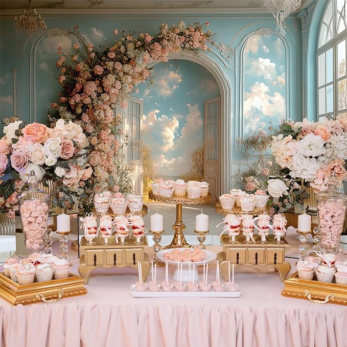Baocicco 12x8ft Floral Wall Photography Background Romantic Style Arch Door Oil Painting Flowers Photo Background for Women Wedding Party Banner Supplies Girls Birthday Decorations Photoshoot Studio