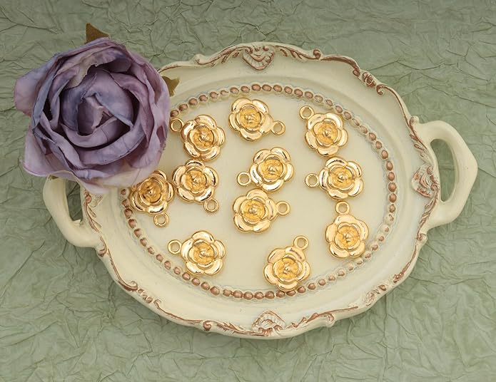 30 Pcs Rose Charms Vintage 1.6 X 1.2 X 0.4 CM Chic Flower Pendants for DIY Jewelry Making Kits Necklace Bracelets Earring Keychain Accessories