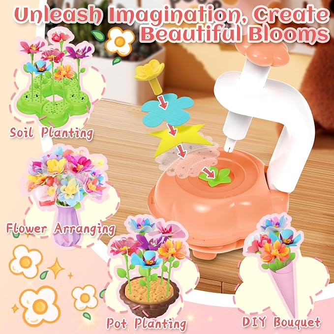 Fabric Flower Bouquets Toys for Toddlers and Girls Ages 3 4 5 6 7 8 9, Arts & Crafts Kit for 4-8 Year Old Kids, Ideal Festive Christmas Gifts for Preschool Girls, Educational Handmade DIY Activity Set