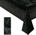 1 Pcs Black Holographic Laser Tablecloth Galaxy Space Table Cloth 40 * 108 Inch Shimmer Star TableCover for Halloween Birthday Graduation Neon Party Supplies Disposable Plastic Foil Table Decor