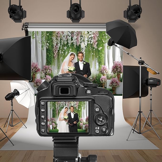 Baocicco Flowers Wedding Backdrops 8x6.5ft Green White Pink Floral Engagement Background Bridal Shower Backdrop Proposal Wedding Party Decoration Backdrop Valentines Day Banner Supplies