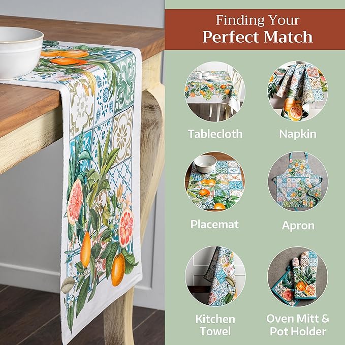 Maison d' Hermine Table Runner 100% Cotton Double Layer Table Runners 108 inches Long Decorative for Home Kitchen Dining Party Baby Shower Wedding Bridal Shower Spring Summer (Agrume, 14.50" x 108")