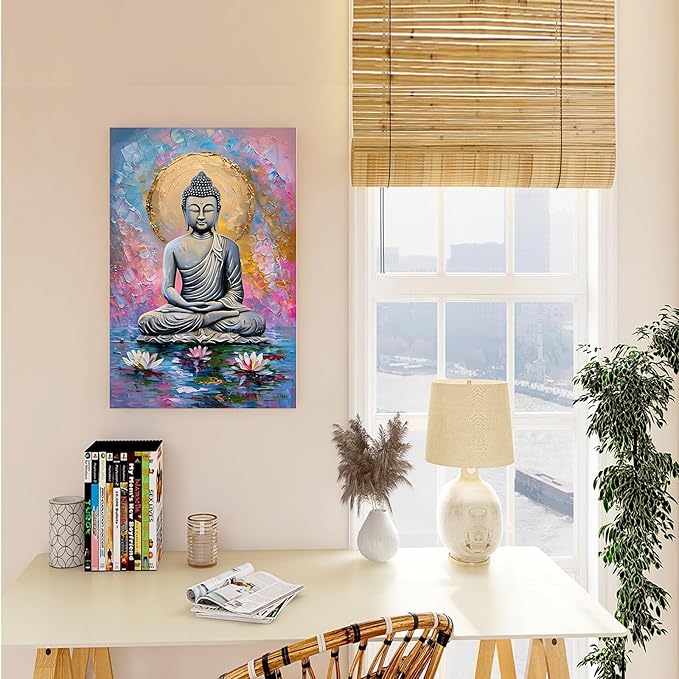 Lotus and golden Buddha meditation tranquil zen wall art mindfulness wall art for spiritual harmony and tranquility decor 20x30in Frameless