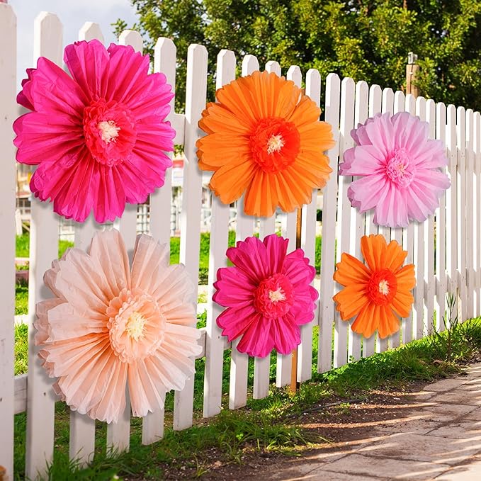 Giegxin 6 Pcs 31.5 " 24 " Rose Red Tangerine Giant Paper Flowers Extra Large Floral Tissue Paper Flowers Floral Decoration for Christmas Mexican Fiesta Wall Wedding Bridal Shower Birthday Decor