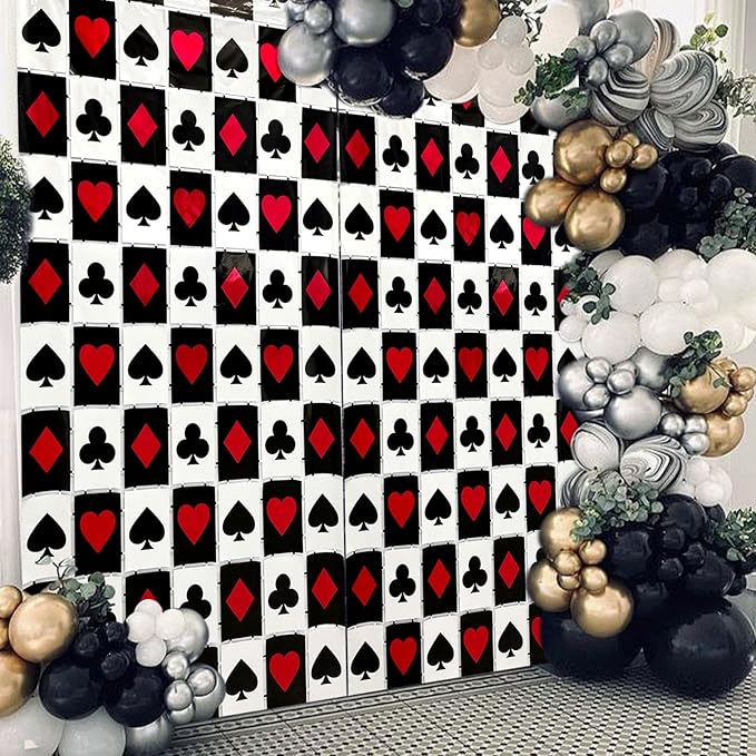 Red Black Casino Foil Fringe Curtains Backdrop Casino Party Supplies 2 Pack 3.28 x 6.56 Ft Red Black Fringe Curtains Poker Theme Party Streamers for Casinos Night Las Vegas Decorations