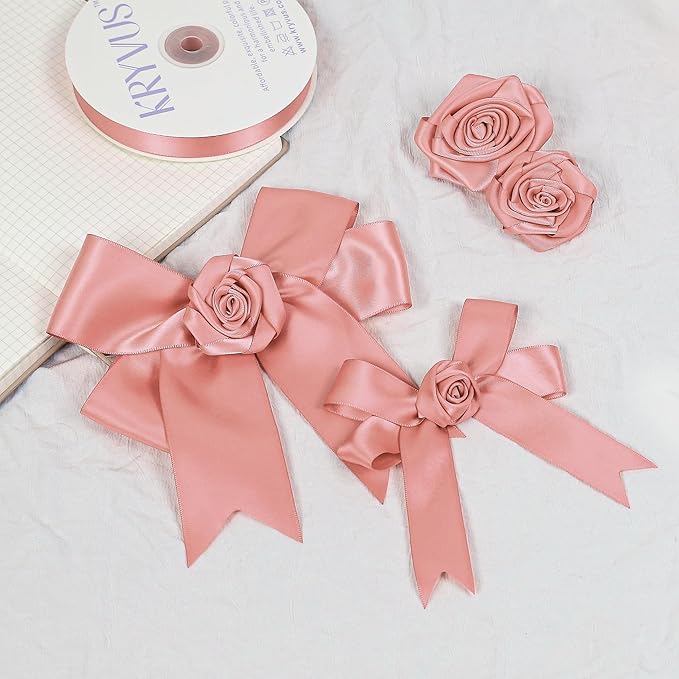 Rose Gold Satin Ribbon, Double Faced 7/8 Inch X 50 Yards Rose Gold Ribbon, Premium Satin Ribbon for Gift Wrapping, Crafts, Hair Bow Making, Sewing, Flower Bouquet, Wedding Party Decor