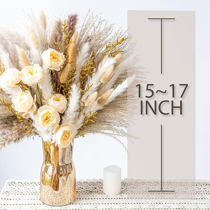 Boho Decor Bouquet - Artificial Flowers and Pampas Grass Decor kit,Mix Dried Flower Arrangement Bunny Tail Home Table Rustic Farmhouse Bedroom Decor