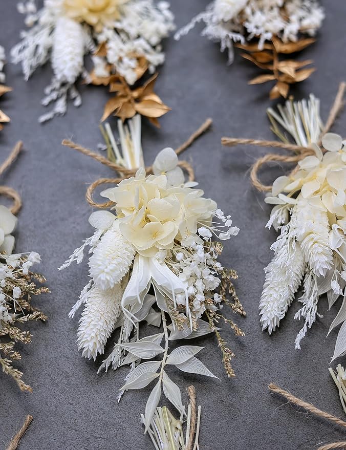 xin's convey Mini Dried Flower Bouquet Set (Pack of 12), Small Golden Bouquets, Card Decorative Dried Flowers, Props for Photo Shoots, Wall Hanging Dried Flower Decorations. (Gold)