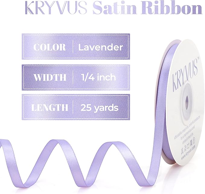 Lavender Satin Ribbon, Double Faced 1/4 Inch X 25 Yards Lavender Ribbon, Premium Satin Ribbons for Gift Wrapping, Crafts, Hair Bow Making, Sewing, Flower Bouquet, Wedding Party Decor