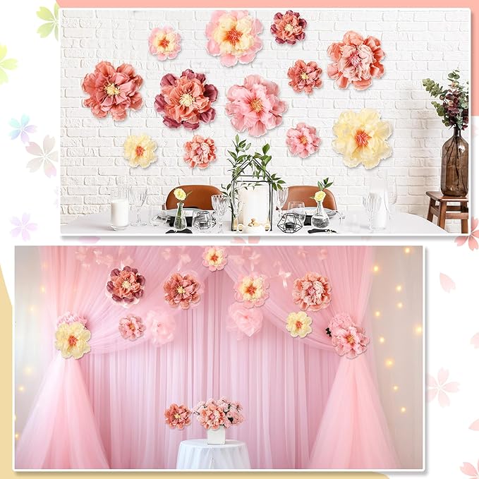 MotiMind 12 Pcs Large Colorful Tissue Paper Flowers 20" 10'' Giant Fiesta Paper Flowers Mexican Pom for Carnival Party Wall Backdrop Decoration Wedding Birthday (Vintage Color)