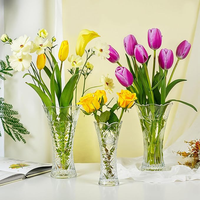 kanpura 9 Inch Glass Vases for Flowers Thickened 2.3 lb Large Flower Vase for Christma Tables Centerpieces Clear Rose Vases for Wedding Reception, Home Decor, Housewarming Gift(Heavy Duty)