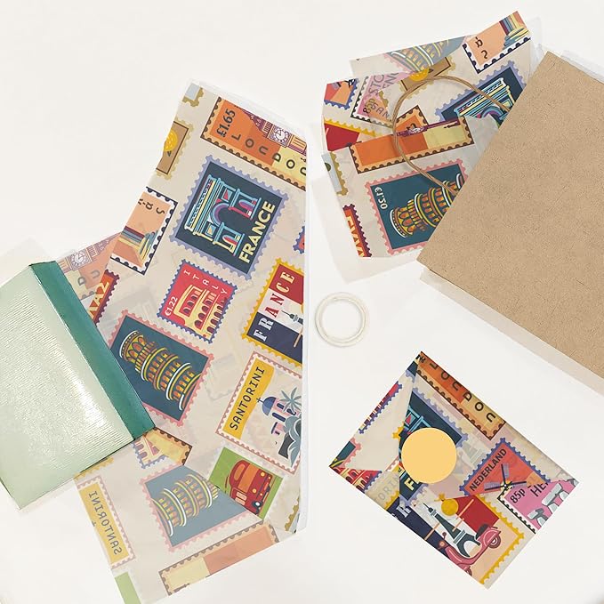 Stamps Printed Tissue Paper for Birthday Party Gift Bags or Boxes and Wrapping - Bulk Decorative Art Tissue Paper for Packaging and Gifting | 24 Sheets 20" x 30"