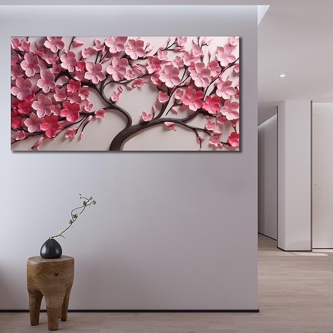 Pink Flower Wall Art for Bedroom Women Tree Prints Wall Art for Living Room Large Artwork for Wall Office Size 29 x 58 Inch