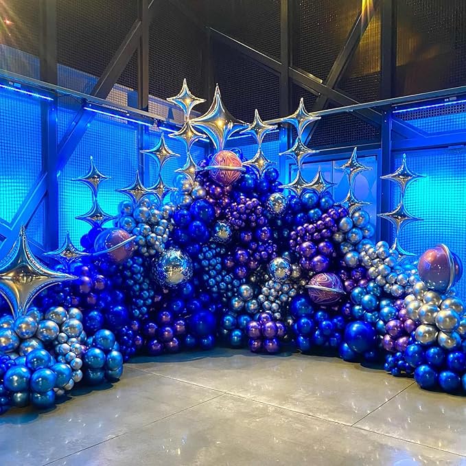 Togvu Metallic Blue Balloons Different Size, 123 Packs Blue Balloons Arch Kit, Pack of 18 12 10 5 Inch Chrome Blue Balloons Garland for Graduation Baby Shower Birthday Wedding Decoration