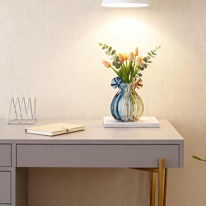 Hand-Blown Glass vase, Unique Wide-Mouth Glass vase, Modern Glass Art Decoration, Suitable for Living Room, Kitchen, Wedding, Dining Table, and Office Centerpiece Floral Arrangements.