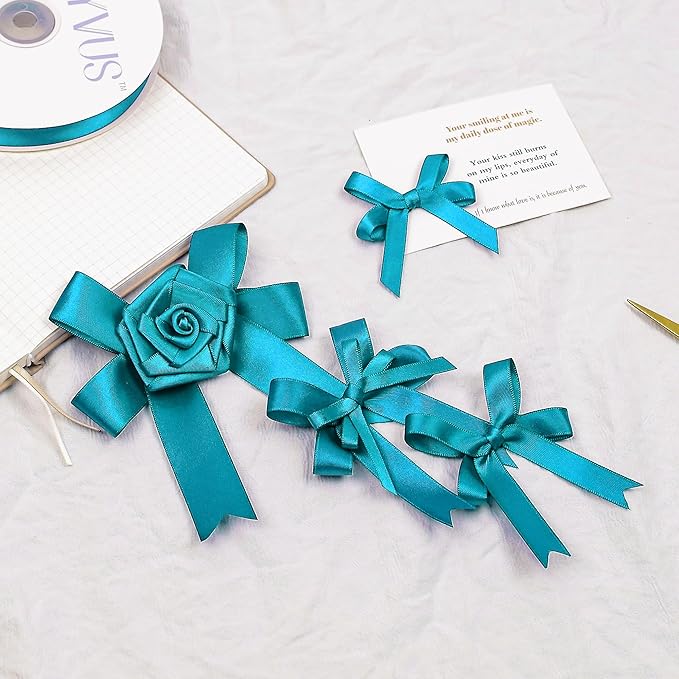 Premium Double Faced Turquoise Blue Satin Polyester Ribbon, 5/8 Inch X 25 Yards, Perfect for Gift Wrapping, Crafts, Wedding Decor