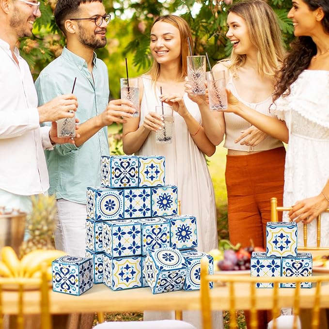 TecUnite 50 Pcs 3x3x3'' Amalfi Coast Party Gift Boxes Amalfi Coast Party Favor Candy Boxes Decorations Small Blue Yellow Paper Packaging Bags for Wedding Birthday Baby Shower Supplies