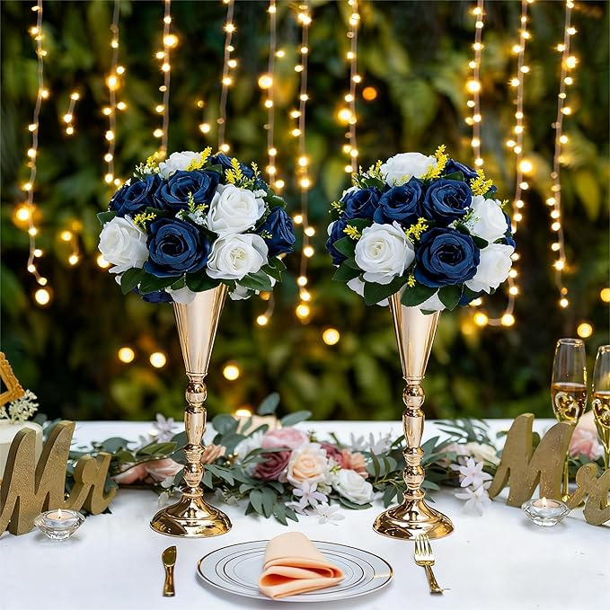 Flower Centerpieces for Wedding Tables: Wedding Table Decorations Navy Blue & White Flower Balls Centerpieces for Engagement Cerebration Party Center Pieces 2 Packs