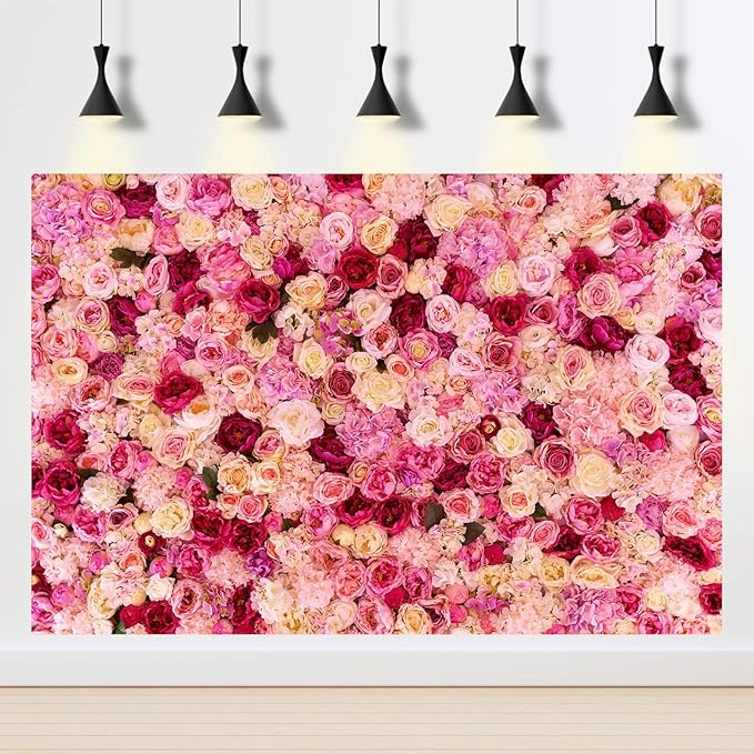 Roses Flowers Backdrop Valentine's Day Pink Red Rose Photography Background Various Floral Roses Backdrop for Anniversary Birthday Wedding Baby Shower Children Adults Photo Prop Backgrounds 5x4ft