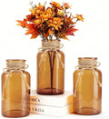 Vintage Glass Flower Vase，3 Pack Farmhouse Amber Glass Centerpiece Vases Mason Jars for Weddings, Parties & Home Decor Bulk (3, Amber)