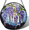 Stained Glass Window Hanging, Purple Wisteria Flowers Suncatcher for Doors Window Home Plant Sun Catchers Decoration Mother's Day Birthday Gifts for Women, Men, and Mom 9.8x9.8 in
