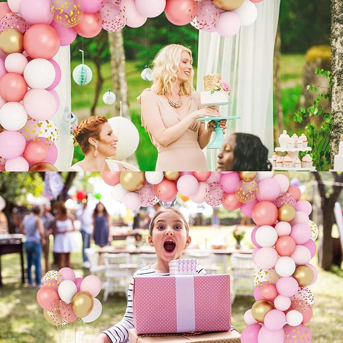 Amandir 164Pcs Rose Gold Pink Balloons Garland Arch Kit Light Pink Gold White Confetti Latex Metallic Balloons for Birthday Decorations Baby Shower Wedding Graduation Party Decorations