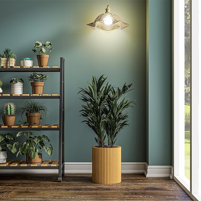 13.8" Tall Solid Wood Floor Vase for Living Room Decor – Handcrafted Rustic Wooden Vase with Natural Wood Strips, Farmhouse Boho Home Decor for Bedroom, Office, Dining Table Centerpiece