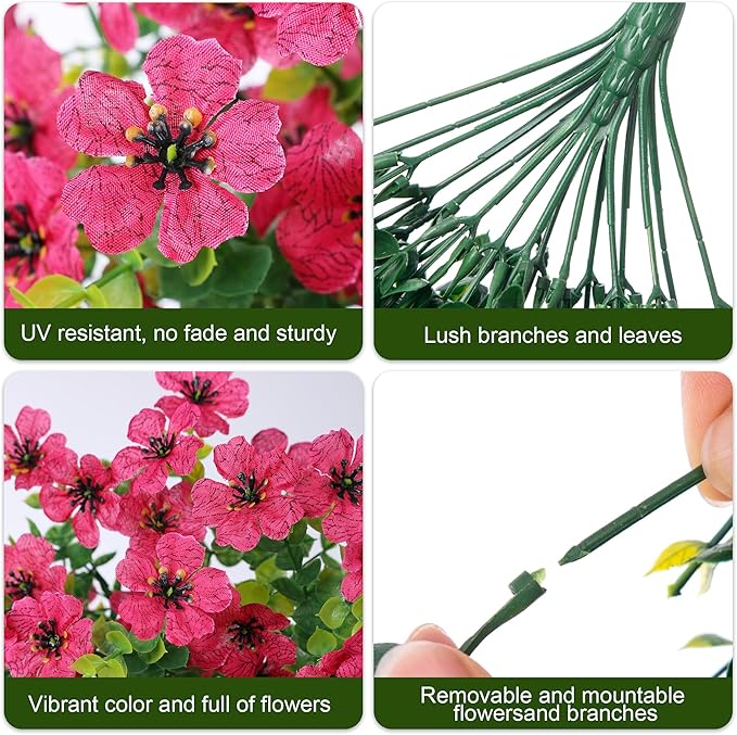 INSPRING Artificial Faux Outdoor Outside Flowers Plants, 2 PCS Fake Silk UV Resistant Look Real Hotpink Daisy Trailing Vines for Front Door Porch Planter Urn Patio Balcony Decoration