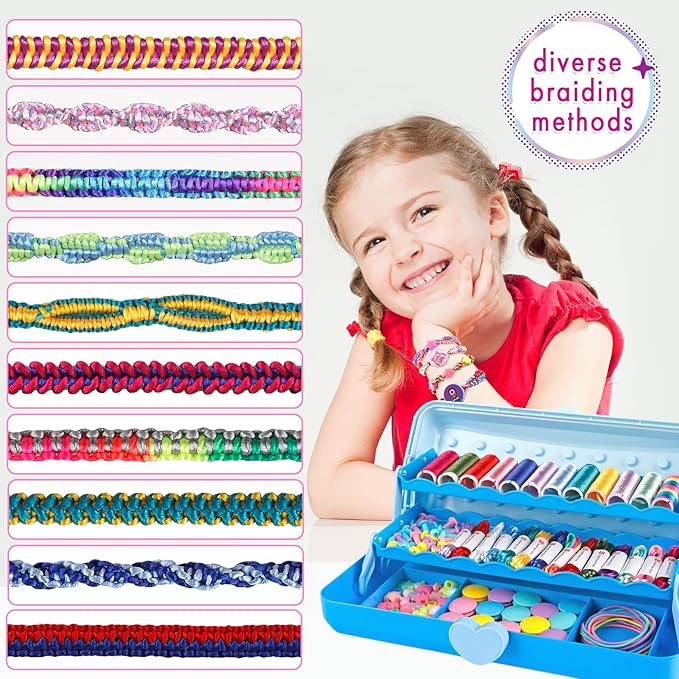 Friendship Bracelet Making Kit with Storage Box,DIY String Bracelet Arts and Craft for Girls Aged 8-12,Kids' Travel Activity Toy Set,Birthday Gifts for Ages 6 7 8 9 10 11 12 Year Old (Light Blue)