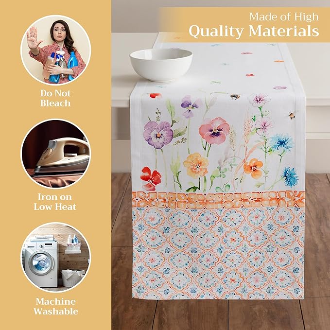 Maison d' Hermine Table Runner 100% Cotton Single Layer Table Runners 108 inches Long Decorative for Home Kitchen Dining Party Wedding Bridal Shower Spring Summer (Summer Whisper , 14.50" x 108")