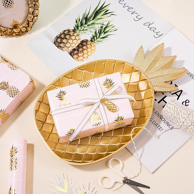 WRAPAHOLIC 30 Inch Jumbo Pineapple Wrapping Paper Roll - 30 Inch x 16.5 Feet - Jumbo Pink and Gold Foil Pineapple Design for Birthday, Wedding, Bridal Shower, Baby Shower