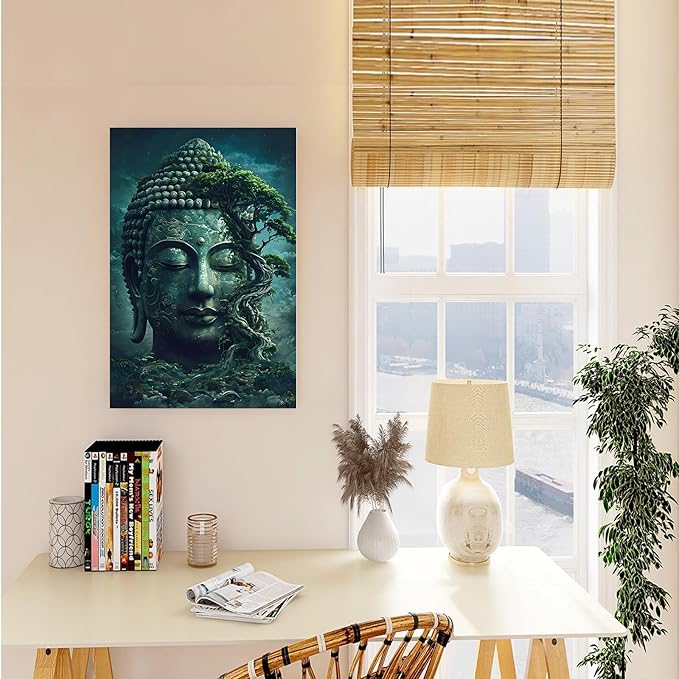 Buddha statue wall art canvas wall decor aesthetic picture mystical nature art for tranquil home and spiritual space 12x18in Frameless