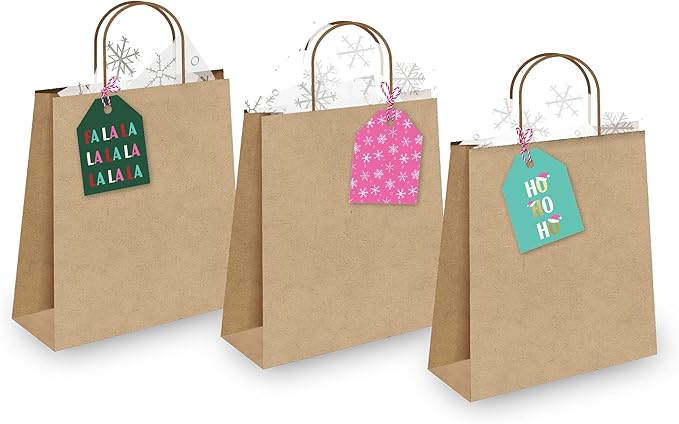 Pro Supply Global 24 Count of 2.5 Inch x 3 Inch Pre Strung Christmas FA La La Gift Tag Assorted Printed Designs on Large Cardstock Gift Hang Tags - Ideal to Use on Bags