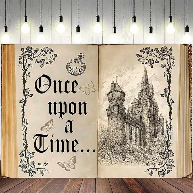 20x10ft Once Upon a Time Backdrop Fairy Tale Books Castle Princess Photography Background Once Upon a Time Birthday Baby Shower Decoration Storybook Wedding Party Banner