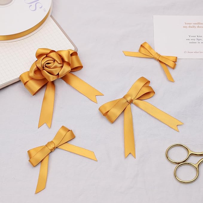Old Gold Satin Ribbon, Double Faced 5/8 Inch X 25 Yards Old Gold Ribbon, Premium Satin Ribbon for Gift Wrapping, Crafts, Hair Bow Making, Sewing, Flower Bouquet, Wedding Party Decor