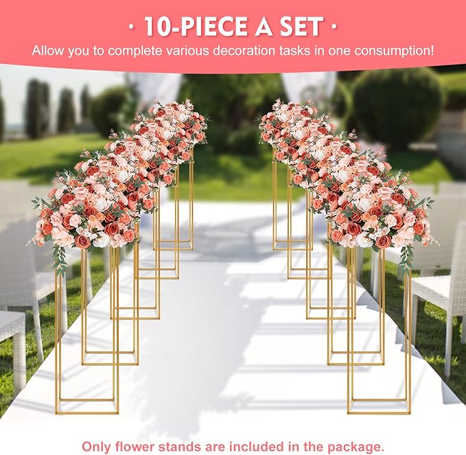 10Pcs Wedding Centerpiece Flower Stand for Table, 31 in Gold Metal Flower Vases for Wedding Table Decorations Events Party Display