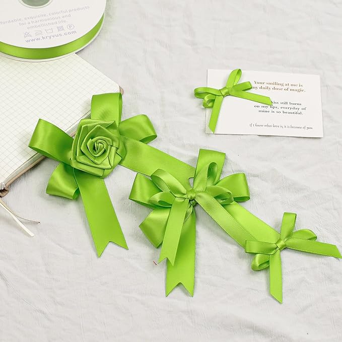 Apple Green Satin Ribbon, Double Faced 1/4 Inch X 50 Yards Apple Green Ribbon, Premium Satin Ribbon for Gift Wrapping, Crafts, Hair Bow Making, Sewing, Flower Bouquet, Wedding Party Decor