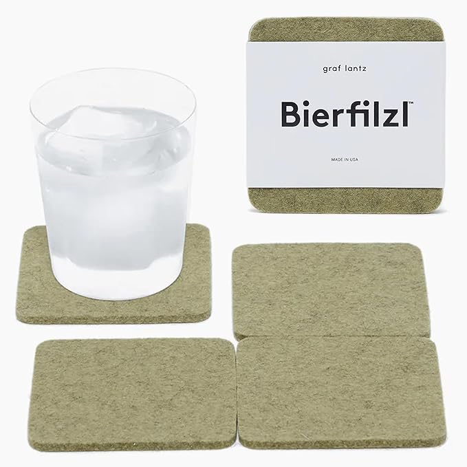 Graf Lantz - Bierfilzl Merino Wool Square Coasters Set of 4 - Sage (4"x4"x5mm) - Absorbs 30% of Weight - Natural German Wool - Heat Resistant, Sustainable, Reusable - Home Decor, Coffee Table Decor