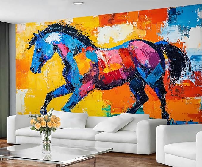 KIREUPA Abstract Horse Wall Mural, Colorful Horse Art 3d Wall Murals, Bold Abstract Animal Wallpaper Mural, for Living Room Bedroom Large Wallpaper Indoor Decor 59" W x39.4 H